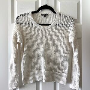 James Perse White cotton-linen open knit sweater